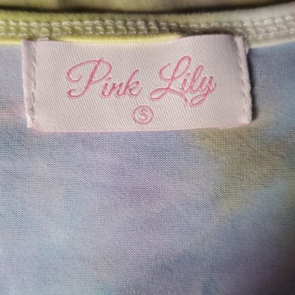 Nwot Pink Lily Rainbow Pastel Tie Dye Peplum Tank Top Shirt Sleeveless Sz S - Picture 6 of 8